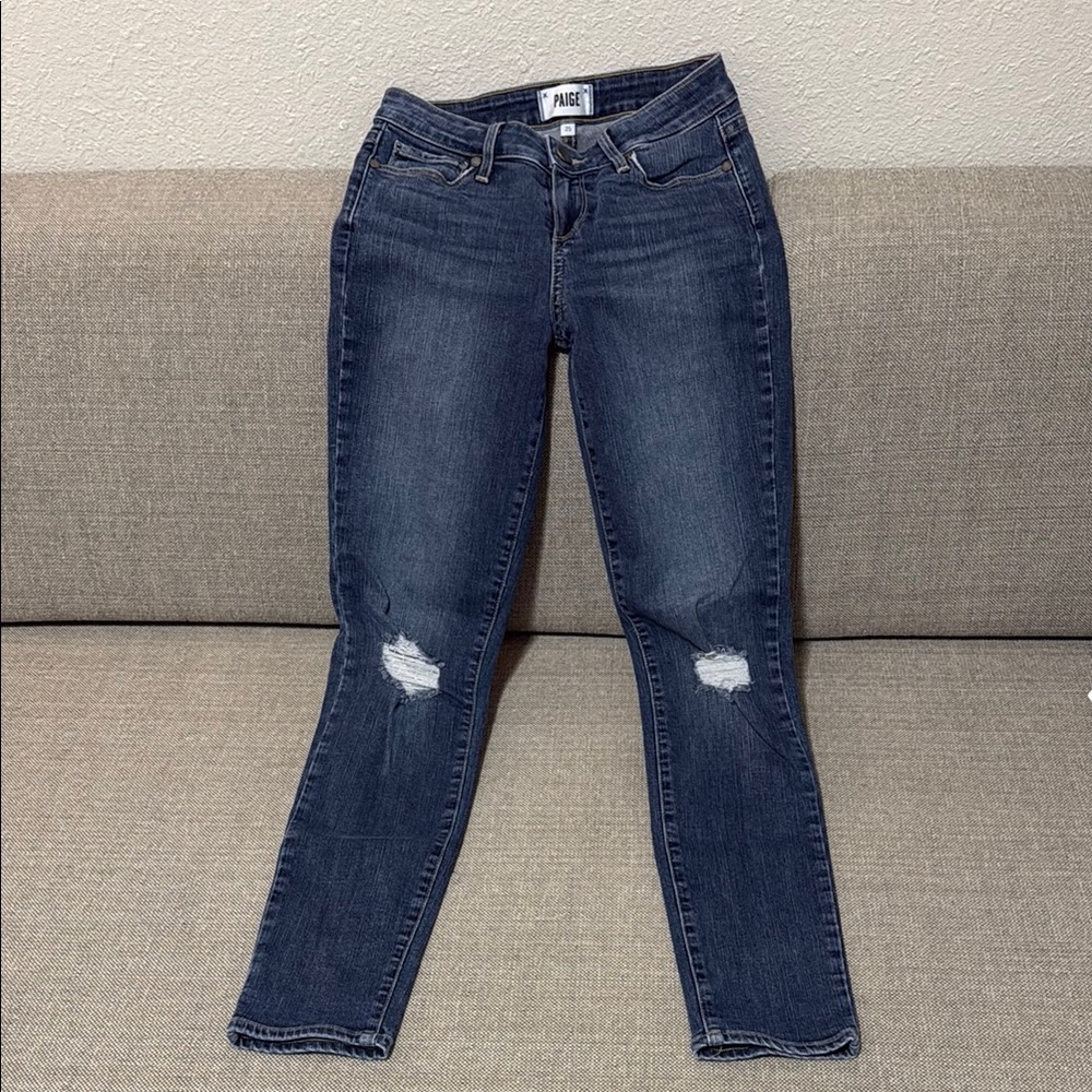PAIGE Blue Skinny Jeans with Distressed Details Size 25